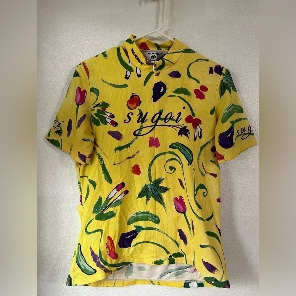 Sugoi cycling workout exercise shirt, short sleeve size L yellow